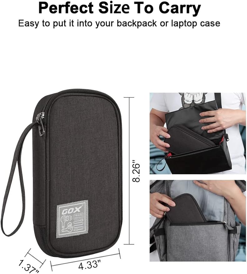GOX Cable Organizer Pouch – Case for Chargers and Cords, Cord Organizer Travel Black, Small Cable Organizer Bag for Earbuds & Tech Accessories(Black)