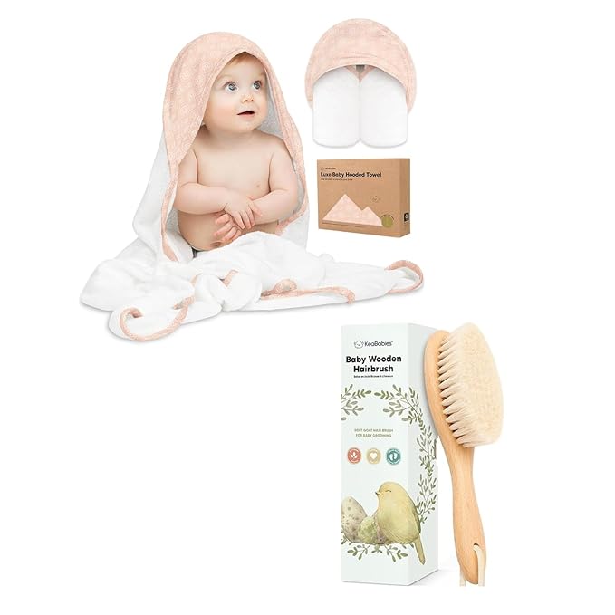 KeaBabies Baby Hooded Towel and Baby Hair Brush - Soft Bath Towels with Hood for Toddlers, Gentle Brush with Soft Goat Bristles for Girls, Boys