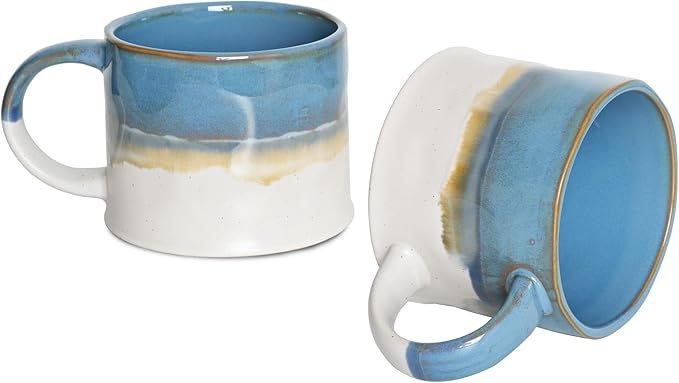 Bosmarlin Large Stoneware Coffee Mug Set of 2, Big Tea Cup for Office and Home, 15Oz, Dishwasher and Microwave Safe (Blue, 2)