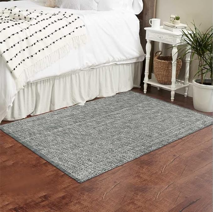 LEEVAN Washable Grey Entryway Rug 3x5, Cotton Woven Kitchen Living Room Rugs, Modern Indoor Door Mat, Farmhouse Laundry Room Rugs Reversible Throw Carpet for Nursery Playroom Entry Bathroom Bedroom