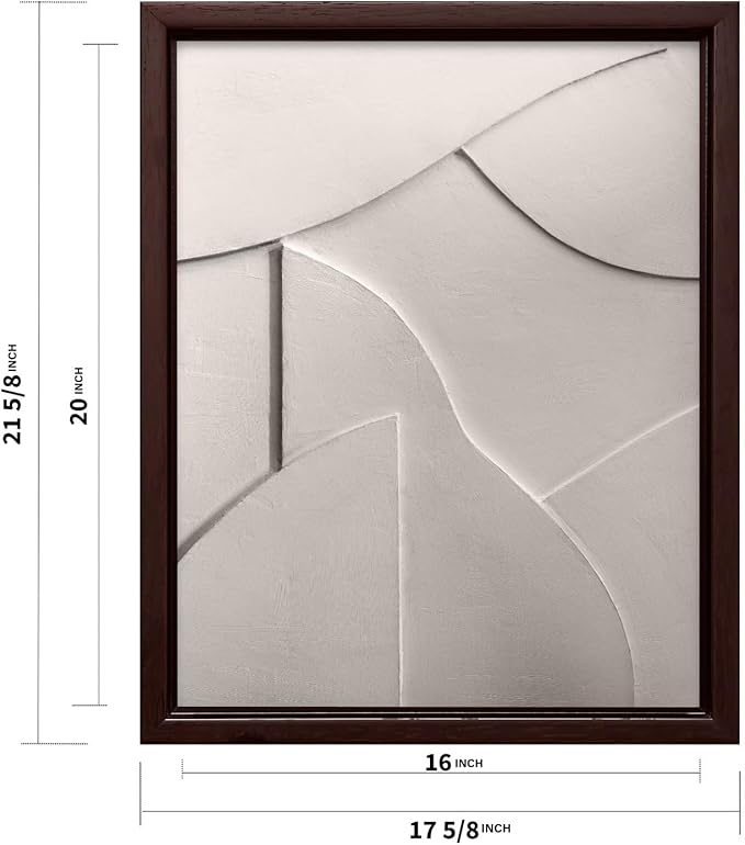 Monem Art Minimalist White Geometric Texture Print - Abstract Scandinavian Wall Art Poster - Wall Decor for Living Room, Bedroom or Office - 16x20 Brown Framed CANVAS Wall Art by Mareike Bohmer