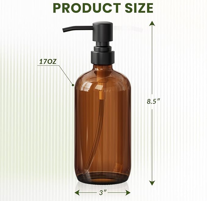 2 Pack Amber Glass Soap Dispenser，Dish Soap Dispenser Set, Modern Vintage Liquid Brown Soap Dispensers Bottle