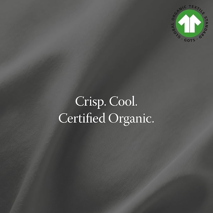 Threadmill 100% Organic Cotton Twin Sheet Set - GOTS Certified, 3 Piece, Dark Grey - Soft and Breathable Sheets with All-Round Elastic Deep Pocket for Snug Fit, Healthy Bedding Set