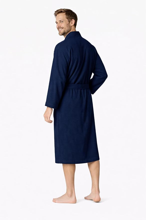 Turkish Linen Men’s Waffle Bathrobe Lightweight Kimono Spa Robe – Quick Dry Bath & Shower Robe for Men with Pockets