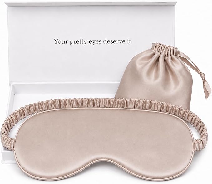 Silk Sleep Mask Light Blocking Luxury 100% Mulberry 19mm Silk Eye Mask Eye Cover Blindfold Ultra Soft Light & Comfy Anti Aging Skin Care with Travel Bag Gift Package