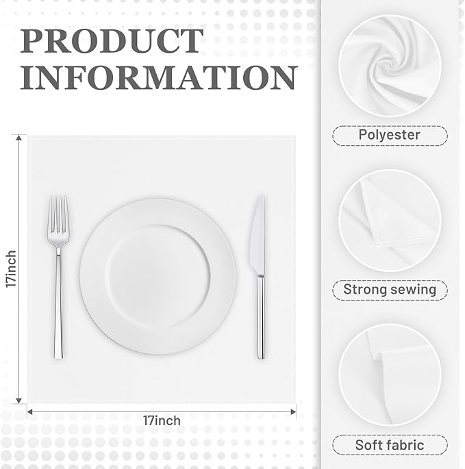 SuperO Set of 120 Cloth Napkins 17 x 17 Inch, Polyester Solid Washable Dinner Napkins with Hemmed Edges,Great for Restaurant, Wedding and Party(White)