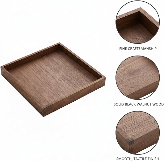 Solid Black Walnut Wood Desk Organizer Tray for Office, Entryway, and Home Storage
