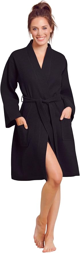 Soft Touch Linen Women's Kimono Waffle Robe-Luxurious & Absorbent & Quick Dry-Cotton & Polyester Blend