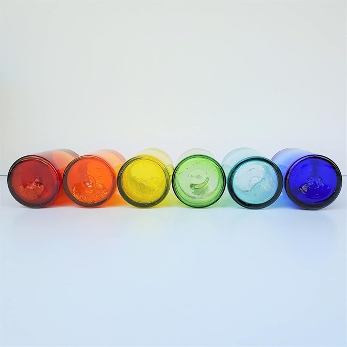 Rainbow Colored 14 oz Drinking Glasses (set of 6), Recycled Glass, Lead-free, Toxin-Free (14oz Drinking)