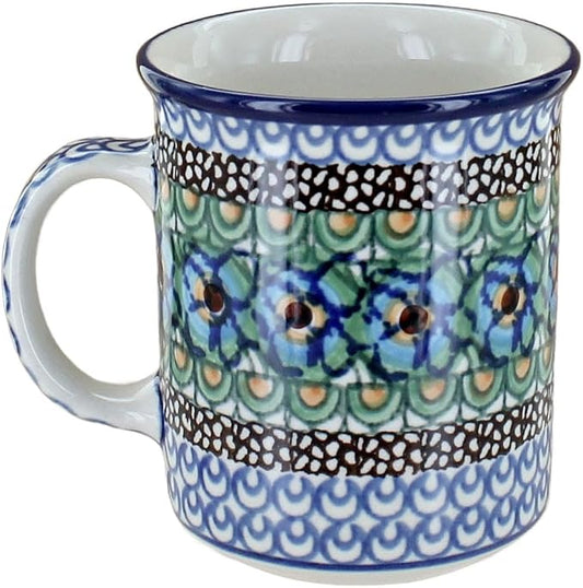Blue Rose Polish Pottery - Green Mardi Gras Small Coffee Mug - 9 oz - Petite Mug for Tea & Coffee Drinkers