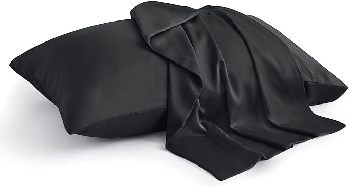 BEDELITE Pillow Cases Queen Size Set of 2, Rayon Derived from Bamboo, Cooling Pillow Cases for Hot Sleepers & Night Sweats, Breathable and Silky Soft Envelope Pillowcases(Black, 20"x30")