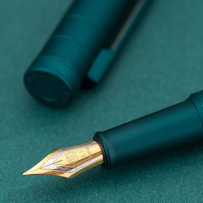 Asvine Dark Green Forest Fountain Pen Extra Fine Nib Classic Design with Converter and Metal Pen Case Set