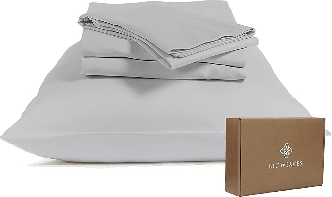 Bioweaves 100% Organic Cotton Sheets, 300 Thread Count 3-Piece GOTS Certified Bed Sheet Set Fits Mattress Upto 17" Deep Pocket, Soft & Silky Sateen Weave (Twin XL, Glacier Gray)
