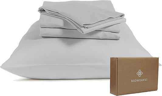 BIOWEAVES 100% Organic Cotton Sheets, 300 Thread Count 4-Piece GOTS Certified Bed Sheet Set Fits Mattress Upto 17" Deep Pocket, Soft & Silky Sateen Weave (King, Glacier Gray)