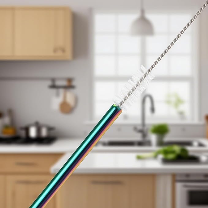 Lazycorner 10 Pcs Metal Straw Reusable 8.5" 6mm Stainless Steel Straws,20oz-32oz, Colorful Drinking Straws with Silicone Tips, 4 Straw Cleaner Brush, 1 Travel Case