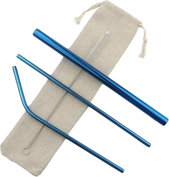 Metal Straws Stainless Steel Straws 8.5" Drinking Straws Reusable 3 Set - Ultra Long Muti Color-Cleaning Brush for 20/30 Oz for Trail Tumblers Yeti RTIC SIC Ozark (2 Straight|1 Bent|1 Brush）