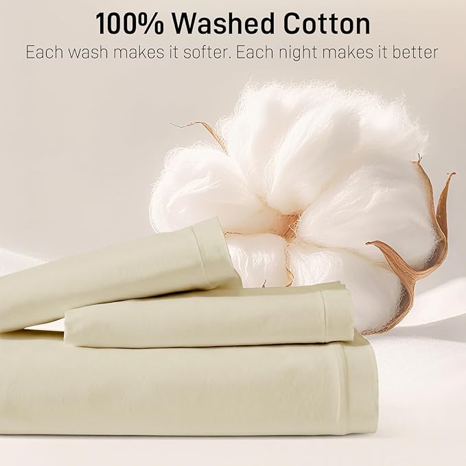 Duvet Cover Set Queen Size, 100% Washed Cotton, Light Weight Breathable Comforter Cover Linen Feel,3PCs Breathable Bedding Set for All Season, Frosted Almond 90"x90"