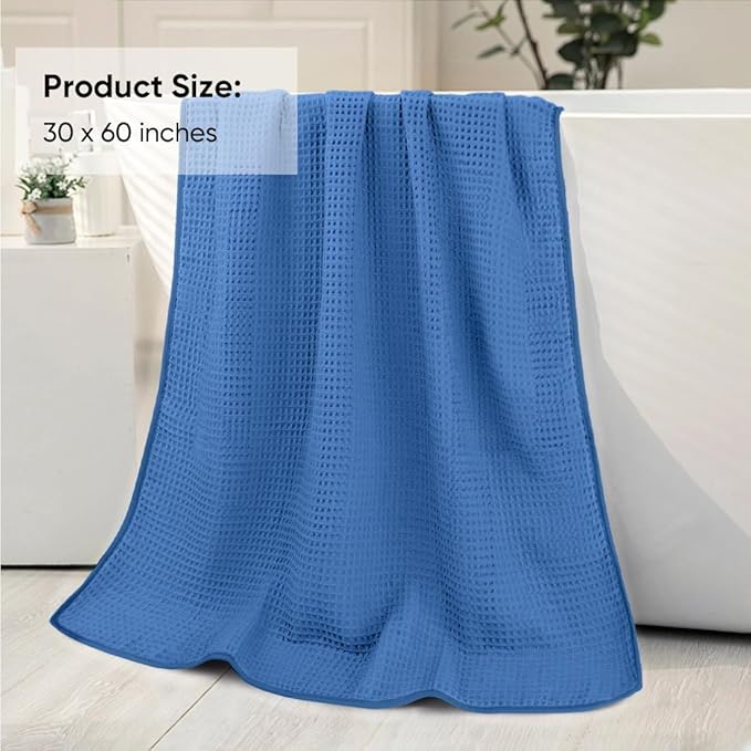 HOMEXCEL Waffle Bath Towels 4 Pack, Premium Microfiber Beach Towels, Ultra Soft, Lightweight, Highly Absorbent Quick Dry Towel for Bathroom, Beach, Pool, Gym, Shower, Hotel and Spa, 30 x 60 Inch Blue