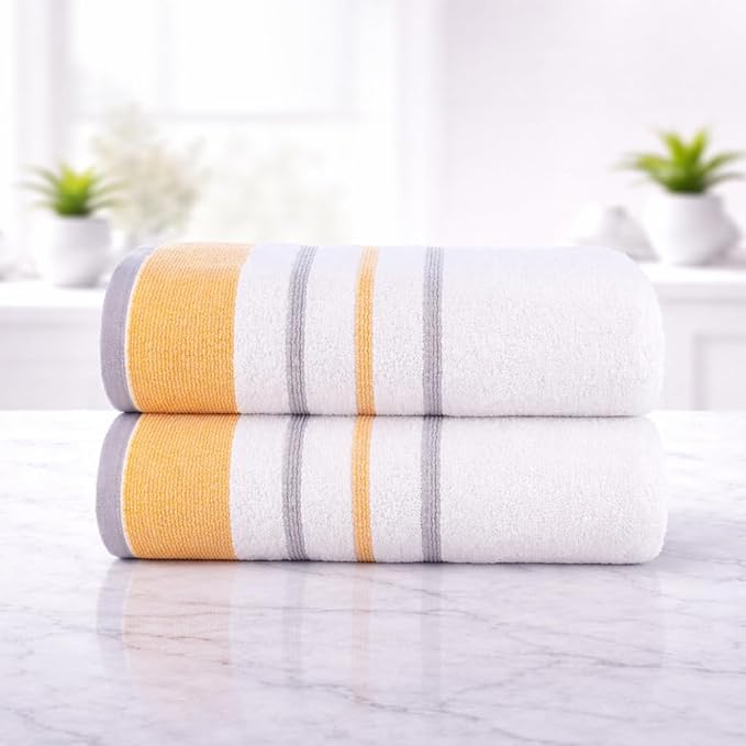 CASA COPENHAGEN White Bay 2Pcs 100% Egyptian Cotton Large Designer Bathsheet Towels Gift Set- Grey - Gold, 600GSM, 35"x70" 2Bath Sheet Towels for Bathroom (Gift Set for Women & Men)