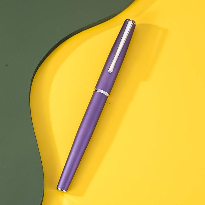 Hongdian 920 Purple Metal Fountain Pen, Steel Fine Point Classic Pen, Includes Refillable Converter and Pen Pouch