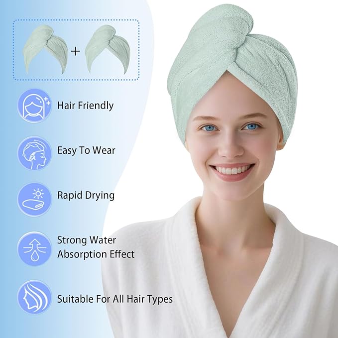 Microfiber Hair Drying Towel Wrap for Women, Hair Turbans Towel for Wet Hair,turbie Twist Hair Towels(The Color of the Picture is for Reference only) (Light Green,Red,Dark Blue)