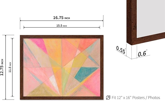 Monem Art Colorful Geometric Abstract Painting Print - Pastel Art Deco Style Art Poster - Wall Decor for Living Room, Bedroom or Office - 12x16 Brown Framed Wall Art by Renee Stramel