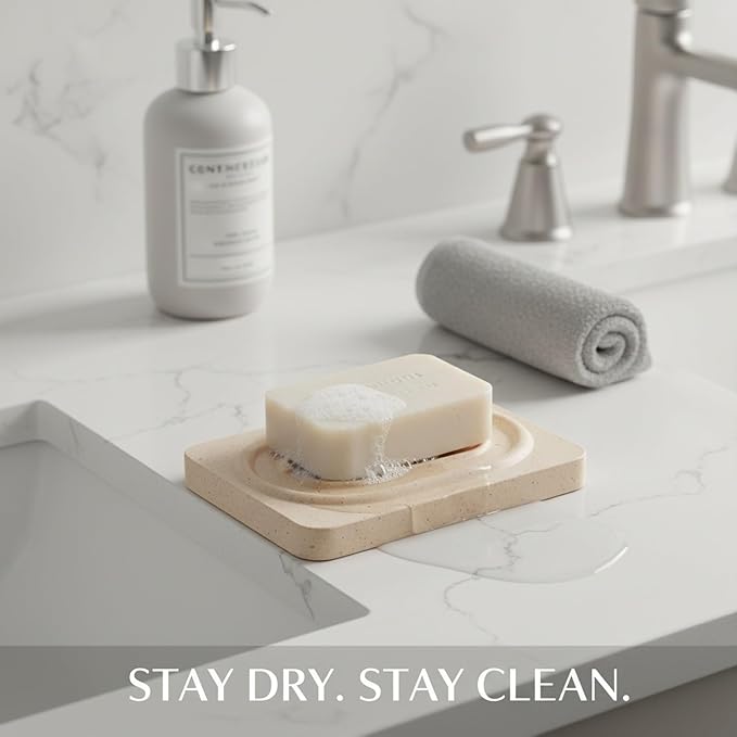 Diatomaceous Earth Soap Dish, Porous Stone Bar Soap Holder for Bathroom Sink & Counter, 4.7 x 3.1 Inch Tray