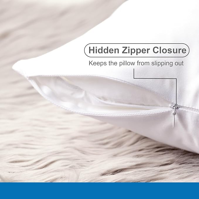 Pillow Cases - 100% Viscose Derived from Bamboo - Cooling Pillowcase - Standard Size, White, Set of 2 Zippered - for Hot Sleepers - Soft Pillow Covers - by Vegan Silk