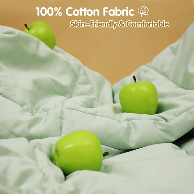 YOUR MOON Summer Lightweight Wool Comforter - Breathable & Thin Duvet Insert for Hot Sleepers, 100% Australian Wool Filling 100gsm with Pure Cotton Shell-Queen Size (Green)