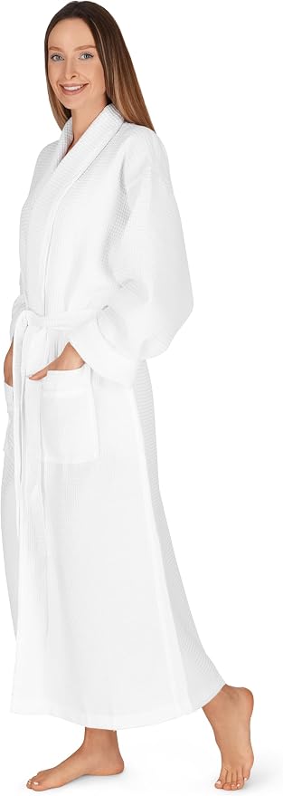 Women's Waffle Robe by Boca Terry, Lightweight Waffle Knit Summer Bathrobe | Full length, soft spa & hotel bath robe for women