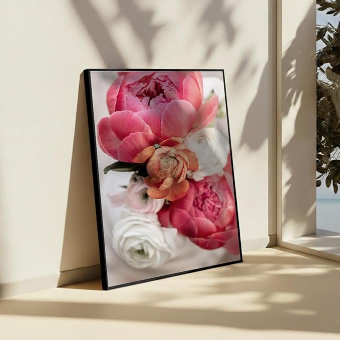 Monem Art Pink Peony Floral Macro Photography Print - Romantic Flower Art Poster - Wall Decor for Living Room, Bedroom or Office - 18x24 Black Framed CANVAS Wall Art by Mareike Bohmer