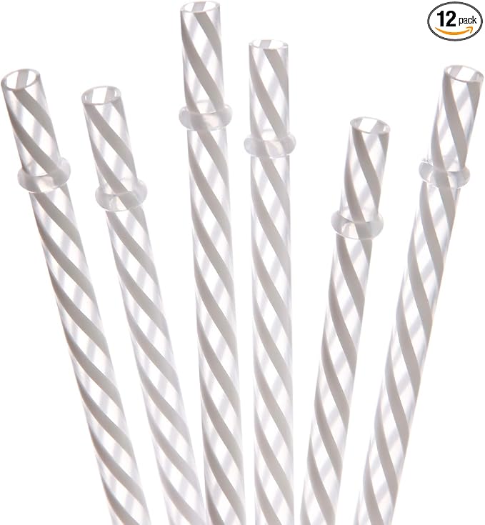 Dakoufish 12 Piece 11 Inch Reusable Plastic Thick Drinking Straws BPA Free Mason Jar Straws small Stripe Color (11inch White)