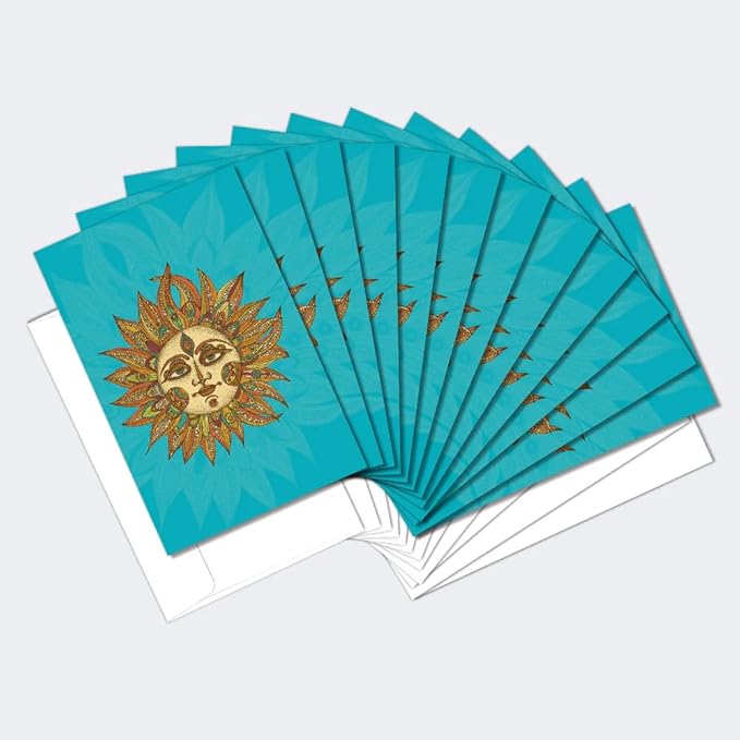 Tree-Free Greetings - All Occasion Cards - Artful Designs - 12 Greeting Cards + White Envelopes - Made in USA - 100% Recycled Paper - 4 x 6 - Vibrant Sun (FS56328)