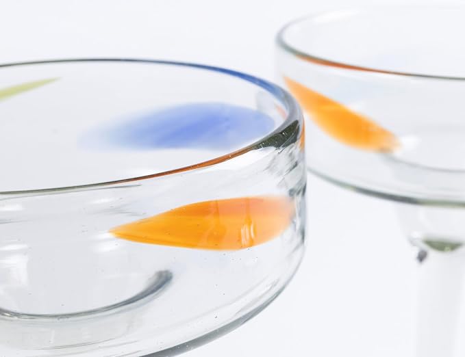 16 oz Hand Blown Mexican Margarita Glasses Set of 4 - Confetti Dots - MEXICAN GLASSWARE