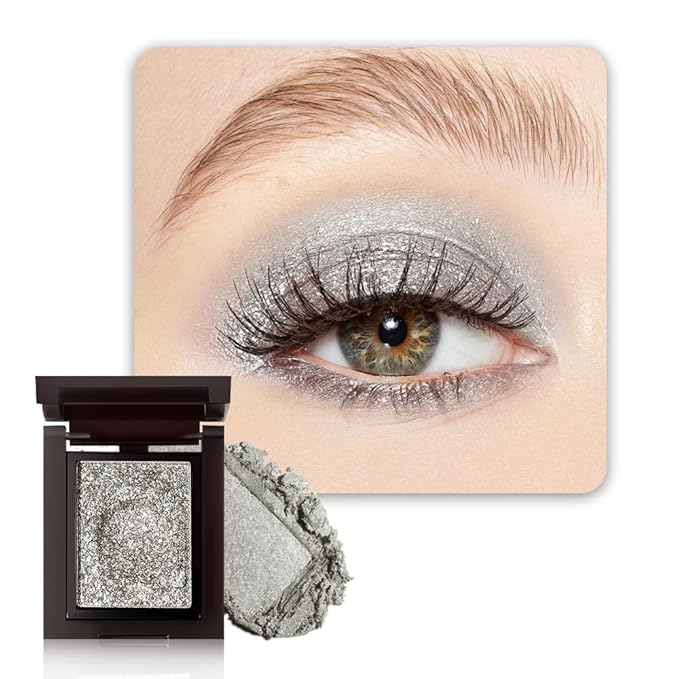 Sliver White Single Shimmer Glittle Eye shadow Palette Makeup, Single Shimmer Eyeshadow for Older Women, High Pigment Natural Sombras Crema Para Ojos, Talc, Paraben & Cruelty Free (03#Sliver White)