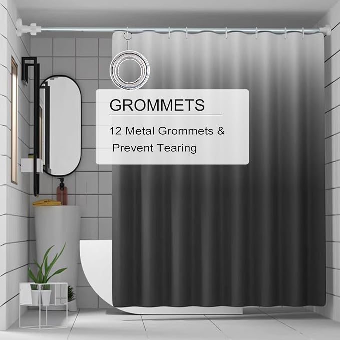 TIKABC Shower Curtain Liner, 4G PEVA Shower Liner, Plastic Waterproof Shower Curtains, with Grommet Holes and 3 Magnetic Weights(Gradient Grey)