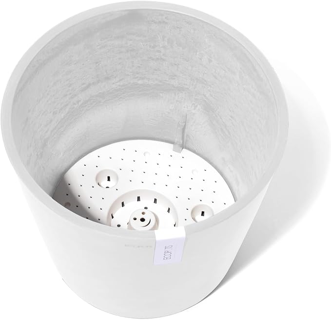 Ecopots Amsterdam Durable Modern Round Indoor/Outdoor Recycled-Based Composite Flower Pot Planter w/Water Reservoir, Pure White, 12"