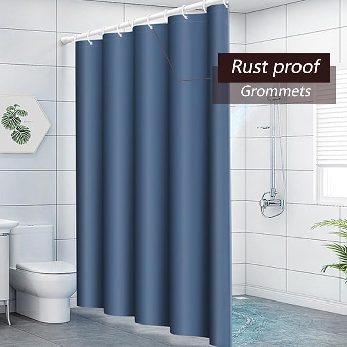 TIKABC Navy Blue Shower Curtain Liner, 4G PEVA Shower Liner, Plastic Waterproof Shower Curtains, 72x72 inch with Grommet Holes 3 Magnetic Weights