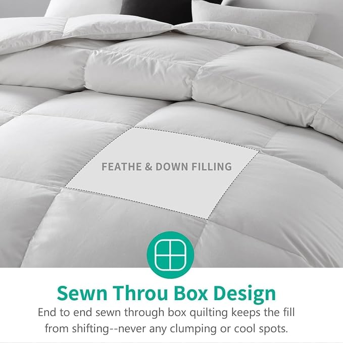 APSMILE Lightweight Feather Down Comforter King Size - Ultra Soft 100% Organic Cotton Quilted Duvet Insert, Thin Bedding Comforter for Warm Weather/Hot Sleepers (106x90, Ivory White)