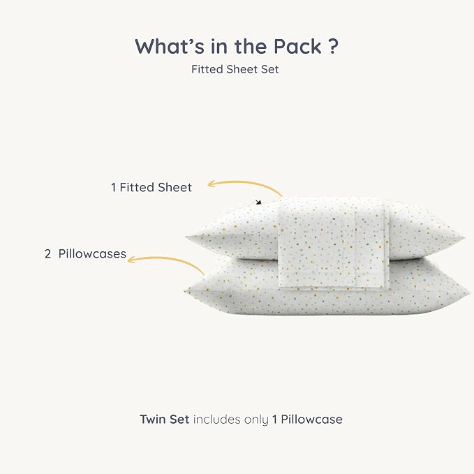 MakeMake Organics Organic Twin Fitted Sheet Set GOTS Certified Organic Cotton Fitted Sheet with 1 Pillowcase Ultra Soft Non Toxic Breathable Hypoallergenic (40"X76", Dotty)