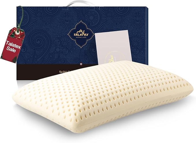 Talatex Premium 100% Natural Talalay Latex Pillow, Purefusion Talalay Latex Helps Relieve Pressure, No Memory Foam Chemicals for Side and Back Sleepers, Perfect Package Best Gift with Removable Cover