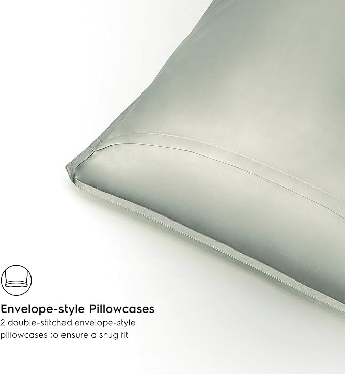 Tafts Pillow Cases King Size - Pure 100% Viscose Derived from Bamboo Luxuriously Soft, Silky, Cooling, Double Stitched, Envelope Closure (2 Pillowcases, Sage Green)
