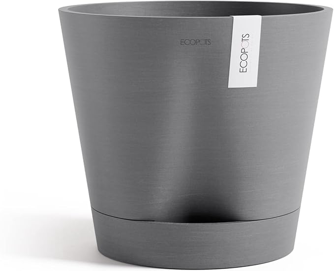 Ecopots Venice 2 Durable Modern Round Indoor/Outdoor Recycled-Based Composite Flower Pot Planter w/Water Reservoir, Grey, 12"