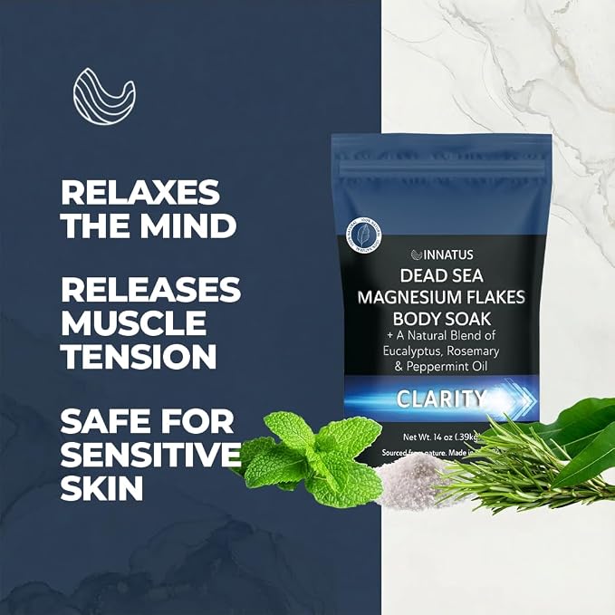 Pure Dead Sea Magnesium Flakes Clarity Soak – Relaxing & Replenishing 14oz Bath Soak – Infused with Infused with Natural Oils for Muscle Recovery & Skin Hydration Eucalyptus