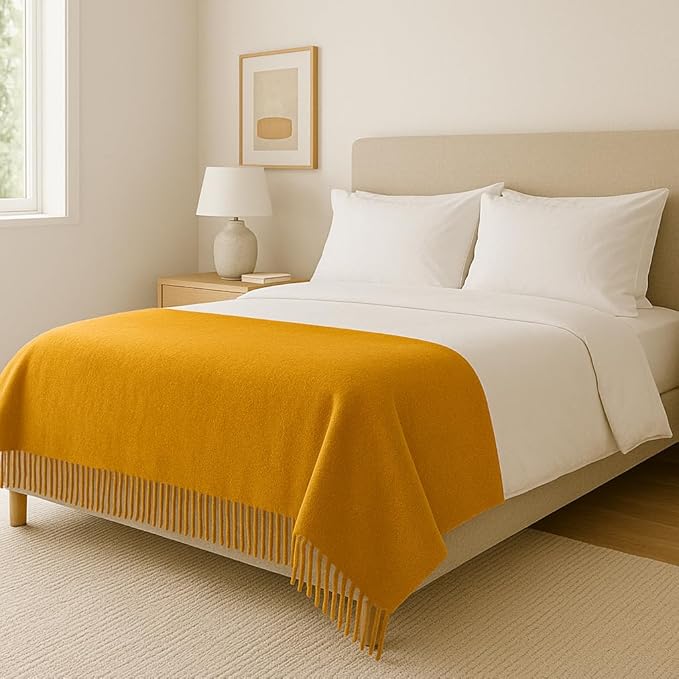 Lincove Pure Cashmere-Merino Wool Blanket - Warm & Soft Throw Blanket - 74"x55" Comfortable and Cozy Throw Blankets for Couch, Sofa, or Chair - Lightweight and Classic Throws - Amber