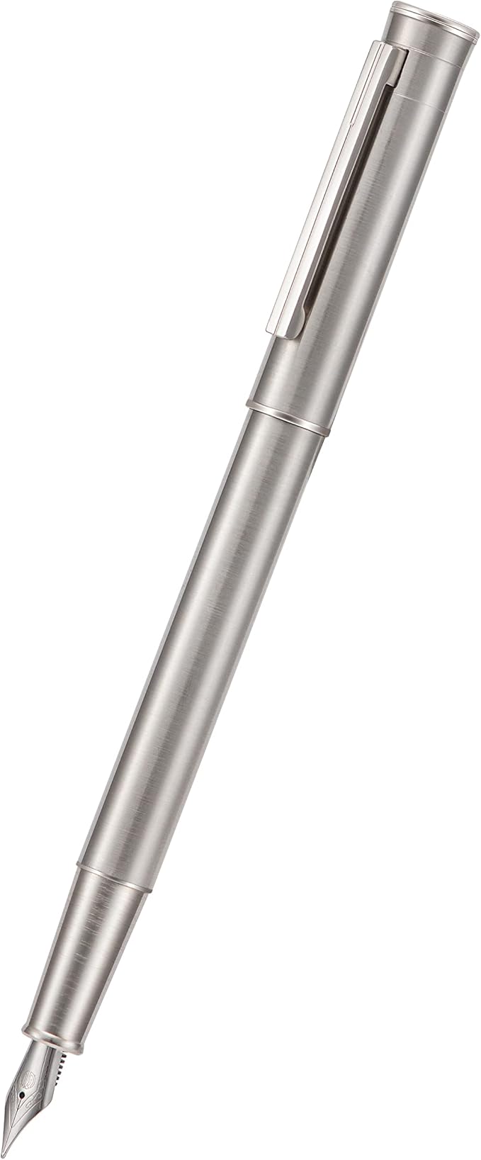 HONG DIAN Forest Pro Silver Stainless Steel Fountain Pen, Medium Nib Classic Design Smooth Writing Pen with Ink Refill Converter and Metal Pen Box Set