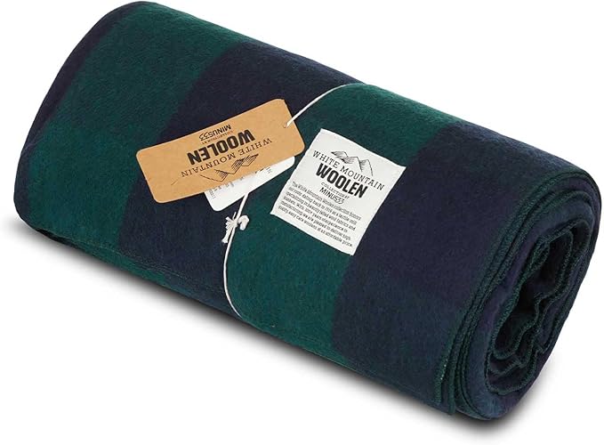 Lodge Twin Blanket - 80% Recycled Wool - Buffalo Plaid - Warm Throw Blanket - Thick - Washable - 65W x 90L - Green and Blue