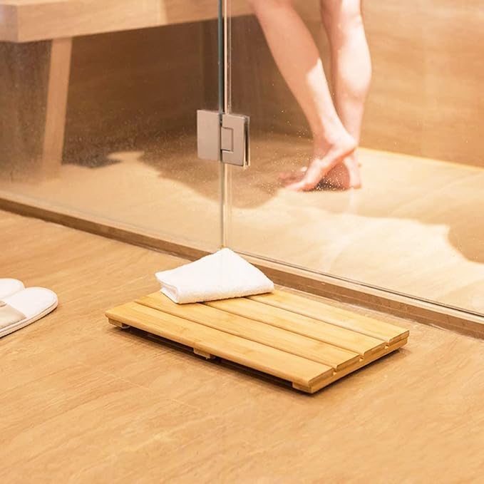 Bamboo Bath Mat,Natural Wooden Shower Mat,Natural Cypress Anti-Slip Bathroom Wood Floor Rug for Spa, Bath Tub, Kitchen Toilet, Sauna and Doorsteps Comes,Customizable,70x110cm/28x43in