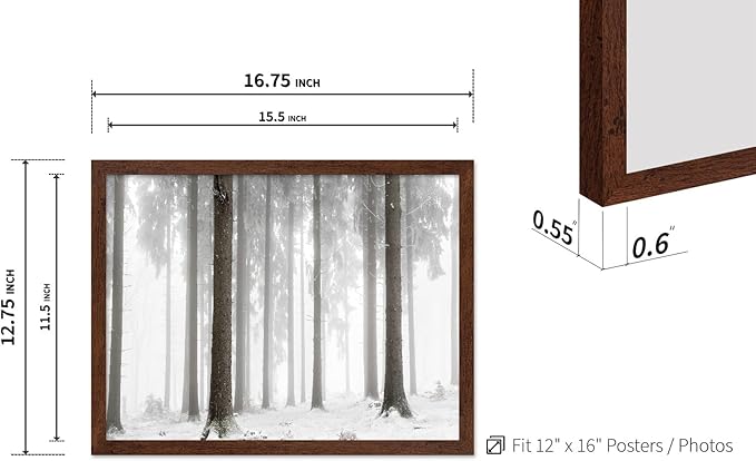 Monem Art Foggy Winter Forest Photography Print - Minimalist Snowy Landscape Poster - Wall Decor for Living Room, Bedroom or Office - 12x16 Brown Framed Wall Art by Mareike Bohmer