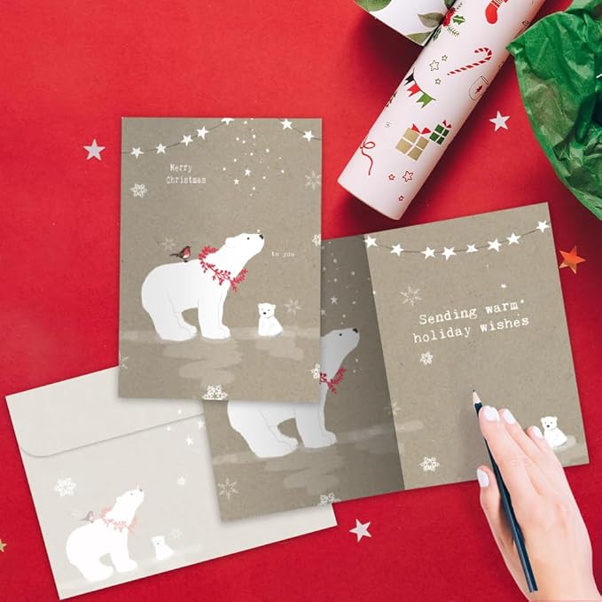 Tree-Free Greetings - Christmas Greeting Cards - Artful Designs - 1 Card + Matching Envelopes - Made in USA - 100% Recycled Paper - 5"x7" - Sweet Polar Christmas (GO64212)